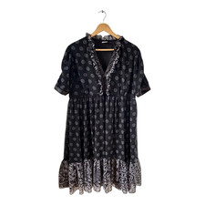 Vintage Kleid Damen Dress Damenkleid Gr. 50 Schwarz Gefüttert Volant Boho Stil