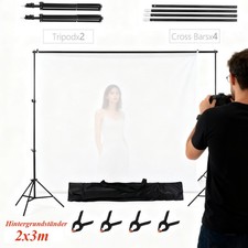 2*3m Profi Fotostudio Hintergrundsystem Hintergrund Hintergrund Ständer+ 4 Clips