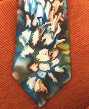 Seidenmalerei, Krawatte, handgemalt, hell, braun,  türkis Töne, eignes Unikat