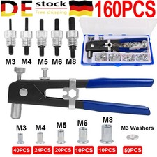 160-tlg Einnietmuttern M3-M8 Gewindenieten mit Nietenzange Nietmutternzange Satz