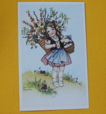 1x Postkarten Mädchen Blumen