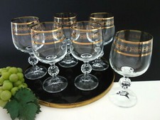 6 stilvolle Vintage Weingläser Bohemia Kristall mit Goldrand