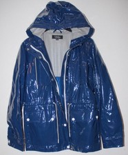 Coffee Shop PU Damen Hoch Glanz Regenjacke + Kapuze Regen Jacke Mantel ca 38/S-M