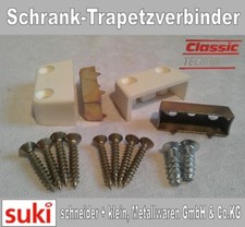 Schrankverbinder, Verbindungsbeschläge, Trapez-Verbinder, Kunststoffgehäuse,weiß