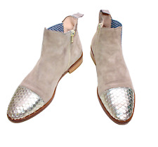 PERTINI CHELSEA BOOTS ITALY SHOES SILBER BEIGE UK4 EU37 SCHMAL WILDLEDER #14-2#