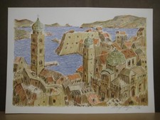Original Farblithografie ROLF MEYN Dubrovnik 1960 signiert datiert Grafik Kunst