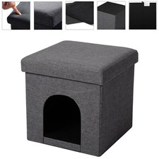 Sitzhocker Sitzwürfel Sitztruhe Truhen Leinen Sitzcube MDF hs13dgr-1 Dunkelgrau