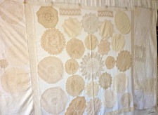 Tagesdecke Antik Patchwork Decke Bettüberwurf Häkel Klöppel Spitze Handarbeit.