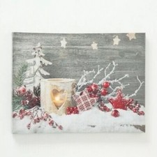 Leinwand Wandbild Deko Bild Winterzeit Kerze Advent Keilrahmen LED Licht 40 cm