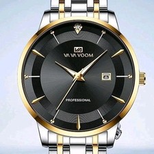 Elegante Herren Armbanduhr von Va Va Voom 43mm Schwarz Silber Gold