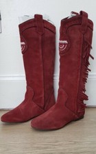 Vintage Y2K Killah Miss Sixty UK 3 Gr. 36 rot Wildleder Fransen Ethno Stiefel Festival
