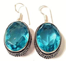 SCHWEIZER BLAU TOPAS Edelstein 925 Sterlingsilber Schmuck Ohrring.