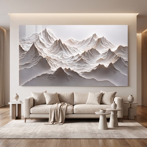 Wandbild berge beige weiß - beige,