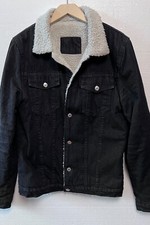 Herren Jeansjacke, schwarz mit  Sherpa-Futter, Metallknöpfe, Gr. L 