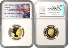 * Charles III 2024 Gold PF70 Ultra Cameo 1/4oz Britannia, NGC