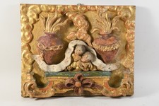 C25U72- Barock Relief mit Amoretten Herz Jesu Spruchband Holz geschnitzt 18.Jh