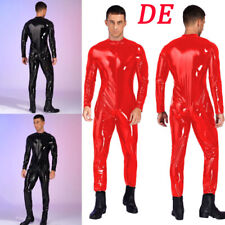 iiniim DE Männer Lackleder Bodysuits Reißverschluss Stand Kragen Full Jumpsuit