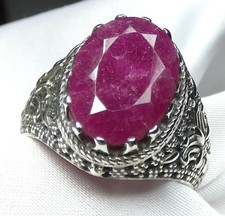 Ring 925 Silber Gr. 19,1  (60) riesiger, fac. Rubin - 8 g - Antikdesign UNIKAT?