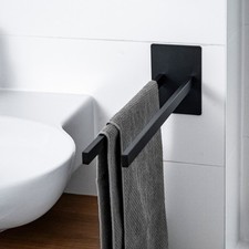 ELMOWO Edelstahl Handtuchhalter ohne Bohren zweiarmig Handtuchstange schwarz