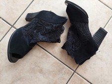 elegante Spitzen-Stiefelette  mit mittlerem  Blockabsatz mit Reißverschluß GR 37
