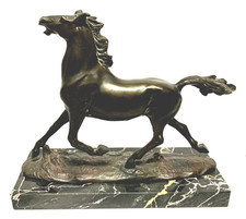 Bronze Figur Pferd von E. Saalmann, Skulptur auf Marmorsockel, Erich Saalmann