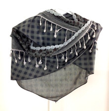 Trachtentuch Dreiecktuch olivgrün grau Fransen 168x 49cm