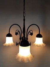 Pendelleuchte Messing brüniert und mit weißem Opalglas in Jugendstil