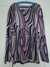 Sehr schönes Damenoberteil, blau-grau-beige-weiß, Gr. 40, Langarm