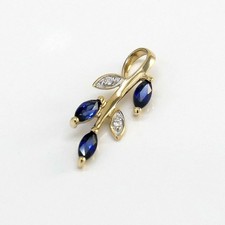 Anhänger Durchzieher Ast Blätter 375/- 9k. Gelbgold mit Saphir ca. 1,9 cm  -380