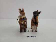 2x Dekofiguren Esel Ziege Fell Glocke Sattel 13cm Vintage Deko #2511386