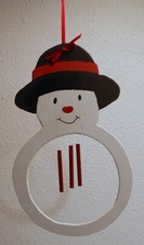 Holzfigur, Klangspiel "Schneemann", weiß-rot, handgefertigt - UNIKAT