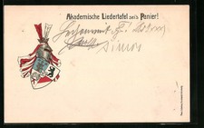 Künstler-AK Akademische Liedertafel sei´s Panier mit Studentenwappen 1916 