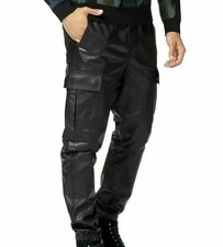Herren Schwarz Leder Cargo