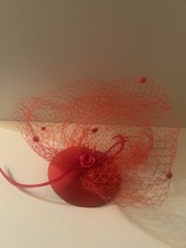 Damen Schleier Fascinator Hut Retro Cocktail Party Hochzeit Kopfschmuck, rot,