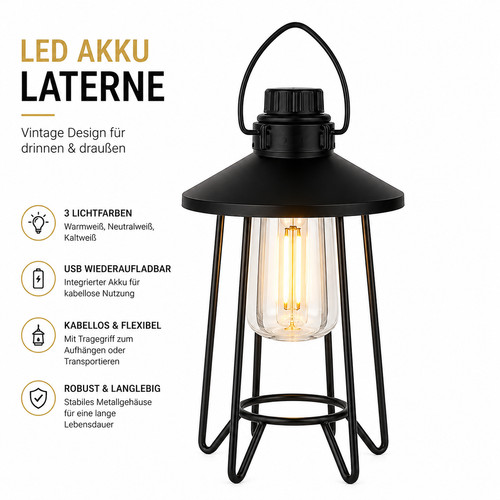 Vintage led laterne akku usb - laterne,