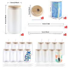 8 Pack Sublimation Glas Leerzeichen mit Bambusdeckel 16oz 450ml Klare Frost