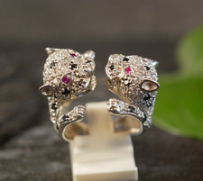 Tierischer 925 Sterling Silber Ring Katzen Raubkatzen Leopard Panther Zirkonia
