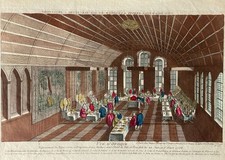 Vue d Optique. Innenansicht Kaisersaal - altkol. Guckkasten-Kupferstich um 1780
