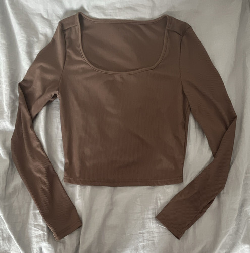 Damen crop top braun - braun, langarm