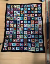 Bunte Woll-Häkel-Decke Plaid Granny-Square Hippie wie 70er 115 x 145 cm  NEU