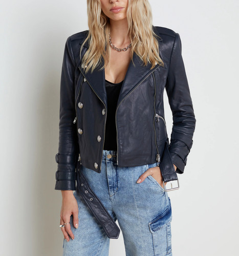 Marineblaue lederjacke damen - lederjacke,
