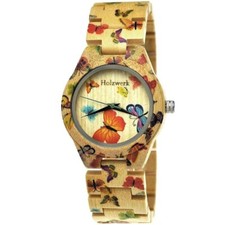 Holzwerk MARIPOSA Damen Holz Uhr mit Schmetterling Muster in beige & bunt