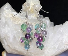Ohrringe aus dem Edelstein Fluorit Trauben Design  925 Silber Ohrhaken