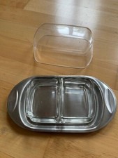 4 tlg. Tischfein Marmelade Gelee Butter Dose Präsentation Glas Edelstahl 18/10