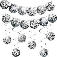 Discokugel Deko 24 Stück Girlande Spiralen Silber Party 70er 80er