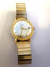 NOVUS 17 Rubis Date swiss Incabloc 34mm Herren goldplated ETA 2408 Flexband