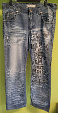 Blaue K+M Jeans Hose Kosmo Lupo mit Text Aufdruck - Herren - Größe 36