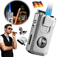 NEU Glühlampe 3x Flamme Für Zigarren Mit Guillotine und Meissel – Geschenkset