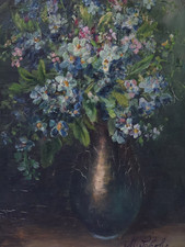 Kleines Blumen Stillleben Blumenstrauß in Vase signiert M. Schohe