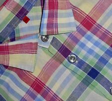 SIGNUM Hemd Gr M Kurzarm Bunt kariert 72 % Leinen NEU